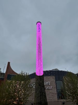 LED light column illuminated with pink