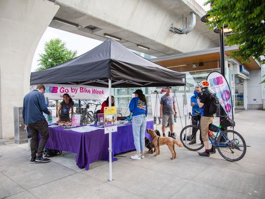 Cyclists at HUB Cycling Celebration Station Burquitlam Station