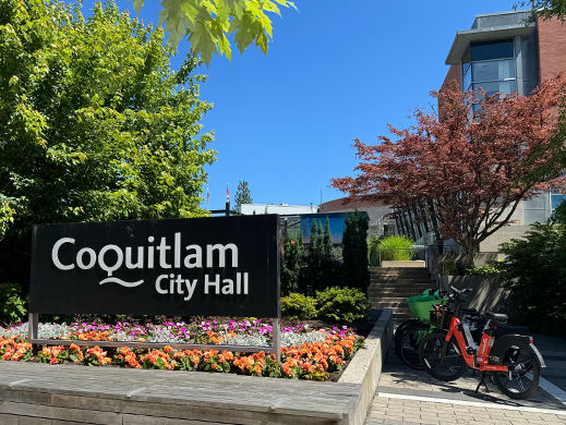 A photo of the Coquitlam City Hall sign