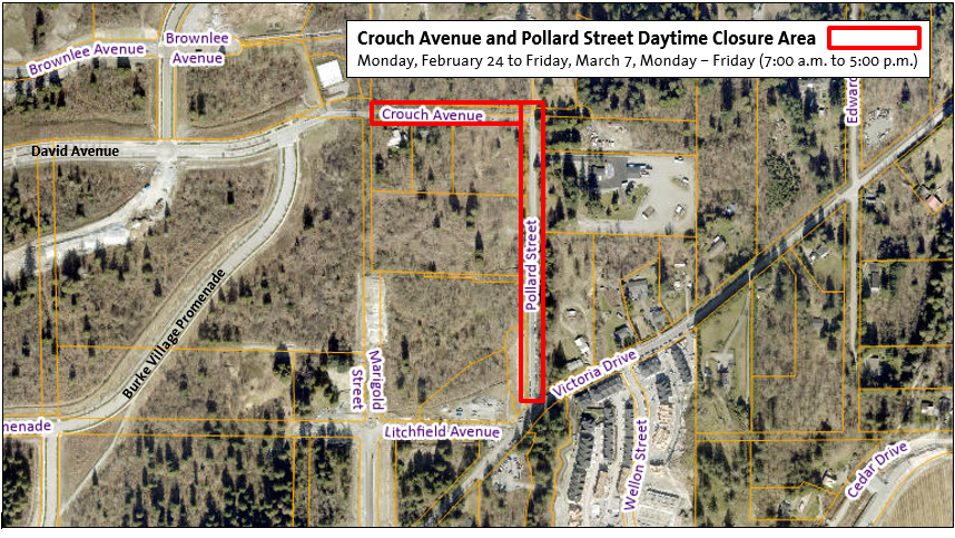 Location Map - Approximate Daytime Road Closure on Pollard Street and Crouch Avenue