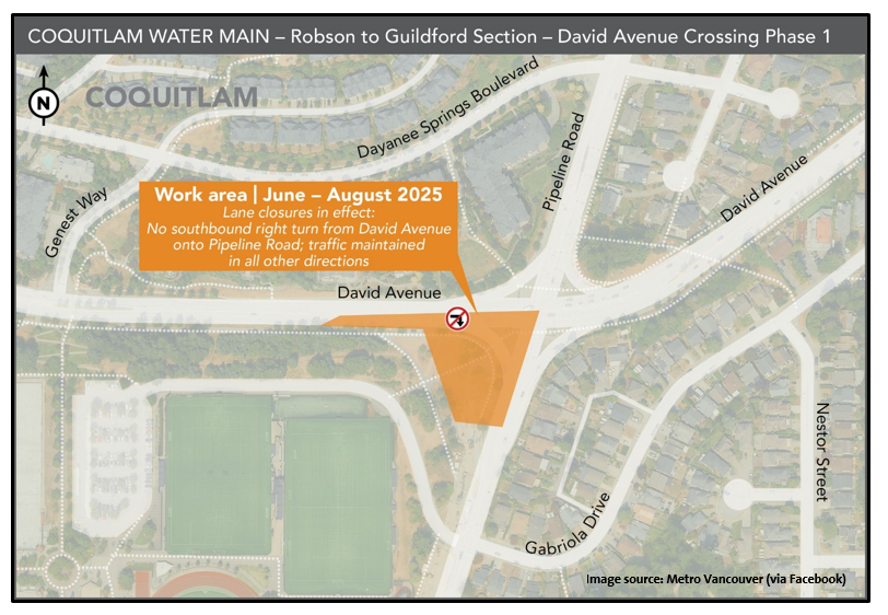 Location Map - Work Area for Metro Vancouver Work at the Intersection of David Avenue and Pipeline R