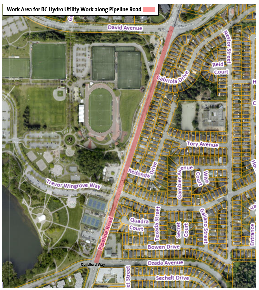 Location Map - Approximate BC Hydro Work Area for Utility Work along Pipeline Road