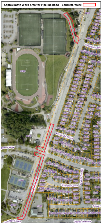 Approximate Work Area for Pipeline Road - Concrete Work