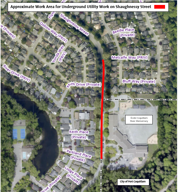 Approximate Work Area for Underground Utility Work on Shaughnessy Street