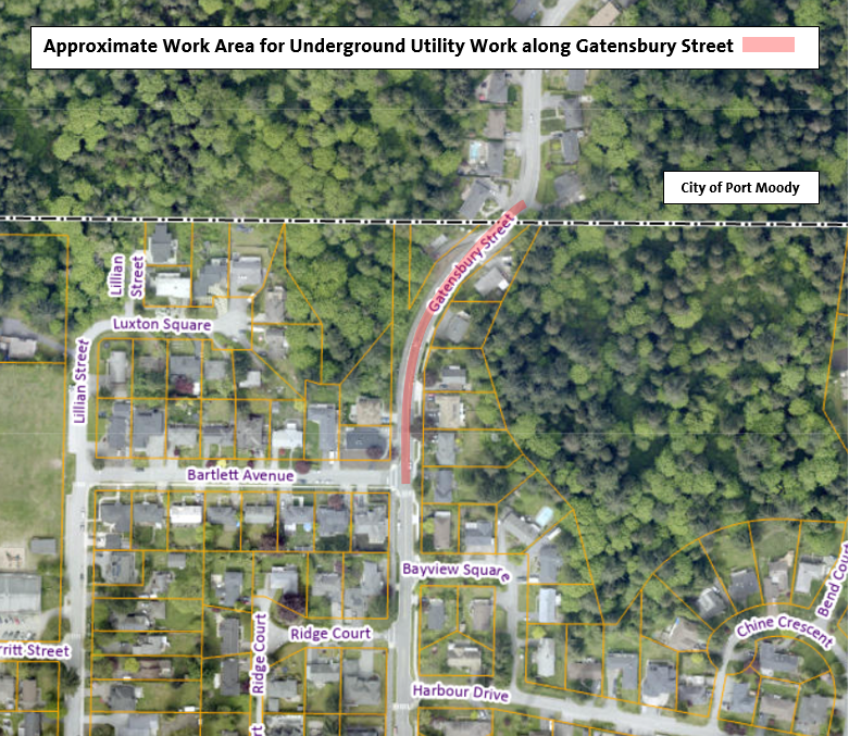 Approximate Work Area for Underground Utility Work along Gatensbury Street
