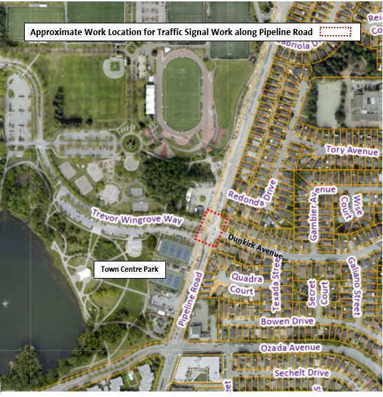 Approximate Work Area for Traffic Signal Work at Pipeline Road and Dunkirk Avenue