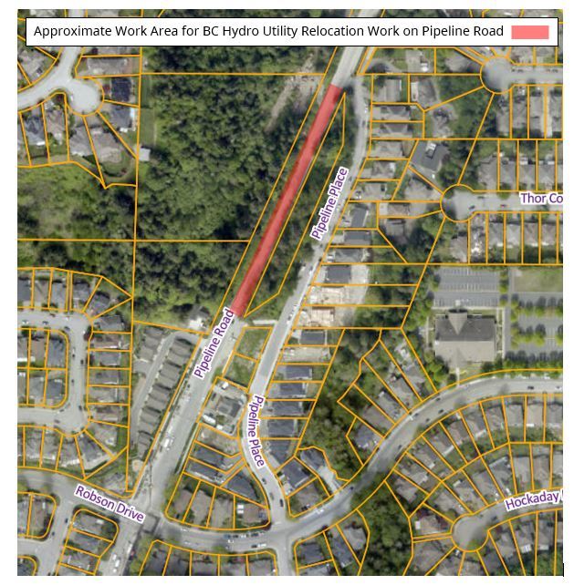 Approximate Work Area for BC Hydro Utility Relocation Work on Pipeline Road