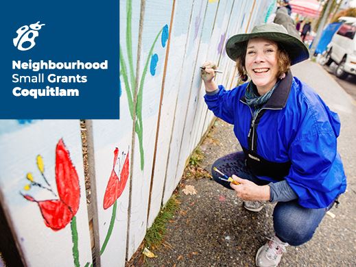 Neighbourhood Small Grants News Flash, community grant, woman in hat painting fence