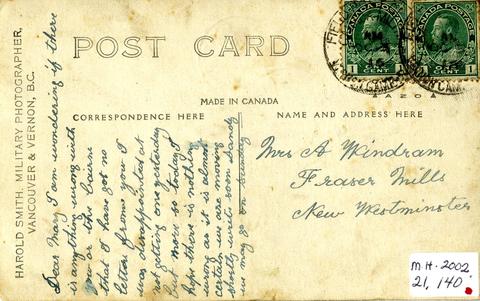 Windram Postcard No. 1 (Back) (City of Coquitlam Archives, MH 2002 21 140 141)