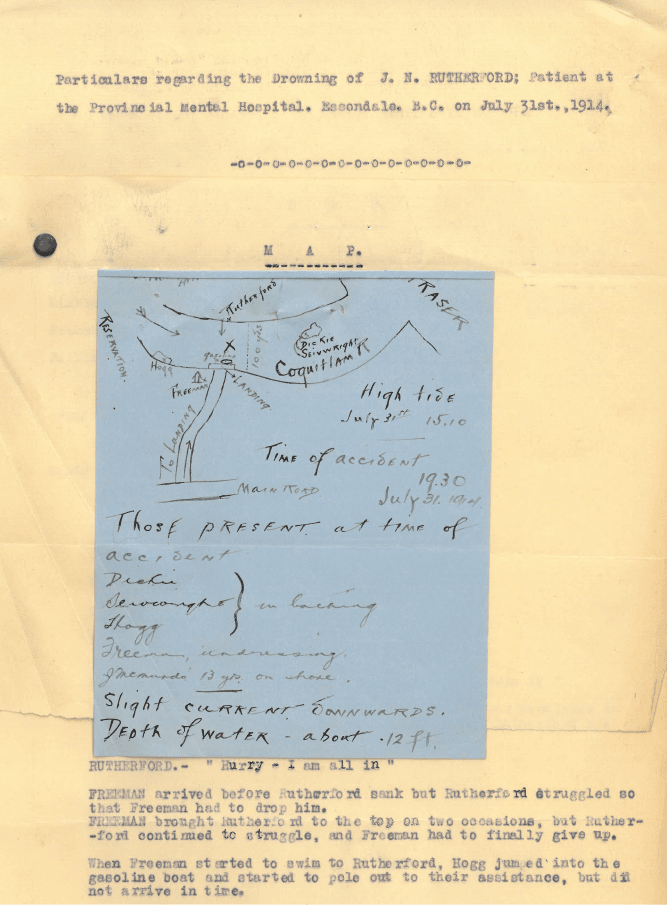 Photograph of hand drawn map of July 31 incident