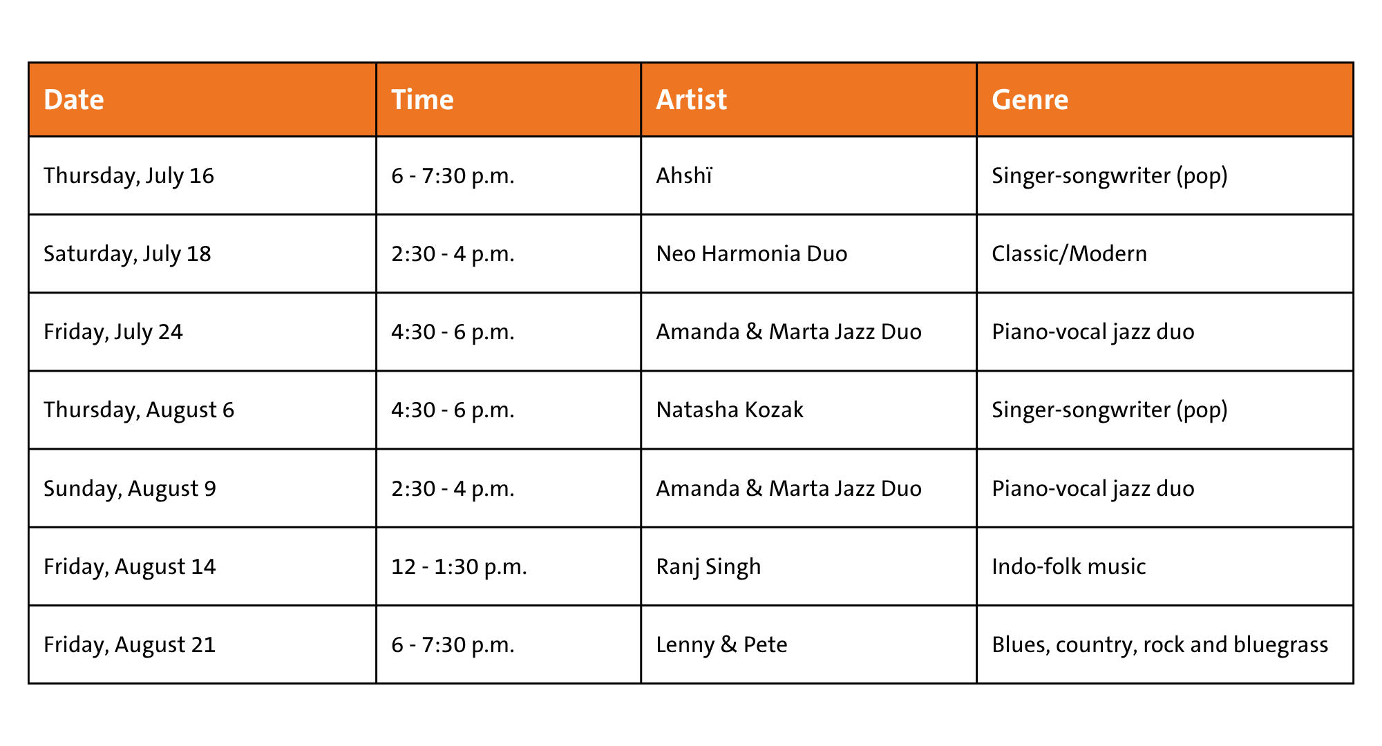 The schedule