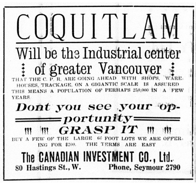 Advertisement, Coquitlam Star, 1911 (JPG) Opens in new window